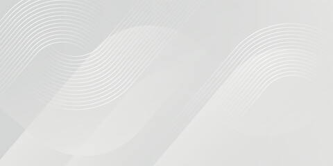 Abstract white glowing geometric lines on gray background. Modern shiny blue circle lines pattern. Futuristic technology concept. Suit for cover, poster, banner, brochure, header. Vector illustration