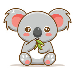 Naklejka premium A Cute cartoon koala sitting and eating a leaf, illustration style