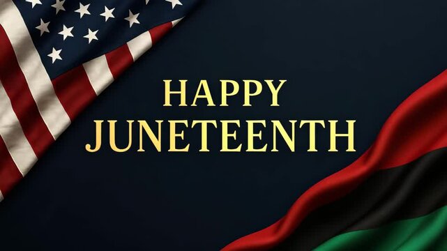 Happy Juneteenth Day 2025 festive 4K background video animation with American flag and Pan-African flag &mdash; for news articles about Freedom Day celebration on June 19