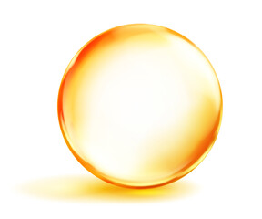 Large translucent smooth yellow sphere with highlights and soft shadow underneath, on white background. Vector illustration for design projects and creative works.