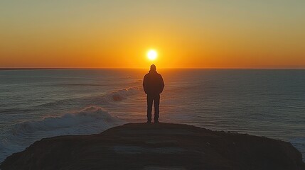Person watches sunrise over ocean
