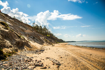 Sandy beach with a steep coastline on the Baltic Sea