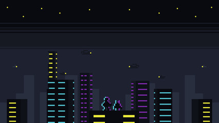 Pixel art background city night cyberpink