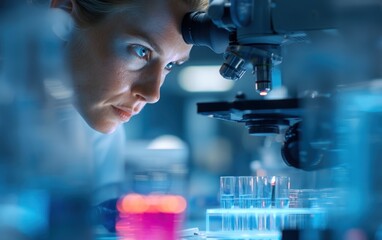 Female Scientist Using Microscope in Lab