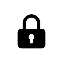 Simple black vector icon of a locked padlock symbol for security and privacy
