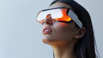 Woman Wearing Futuristic Tech Glasses Looking Up Close-up