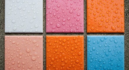 Fototapeta premium Colorful Ceramic Tiles with Water Droplets - Abstract Texture Background