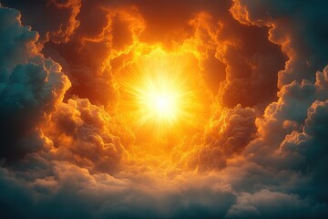 Radiant sun breaking through stormy clouds