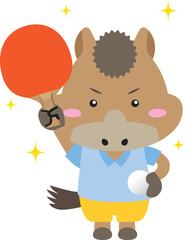 卓球に挑戦する馬のキャラクター（2026年・午年）