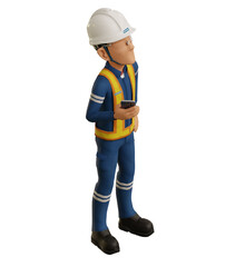 Fototapeta premium Isolate industrial worker is using the mobile phone on transparent background