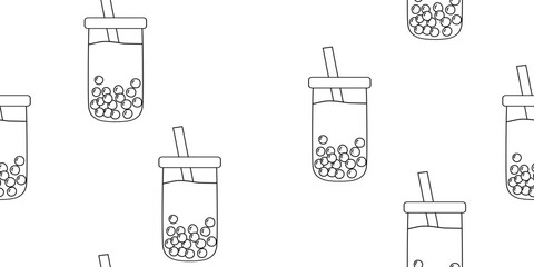 Bubble tea or boba drink seamless pattern showing taiwanese tea with tapioca balls