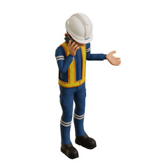Isolate industrial worker is on the phone on transparent background
