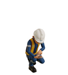Isolate industrial worker is using the mobile phone  to taking a photo on transparent back ground