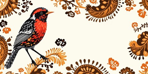 Obraz premium Paisley Pattern Background with Wren Bird Detail