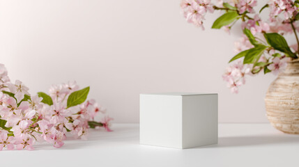 Natural-themed packaging with leaves and minimal box