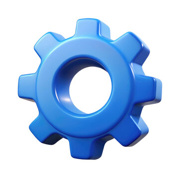 Blue Gear Icon Symbol for Settings and Engineering UI 3d icon in cartoon plastic style minimal isolated on transparent white background, clipping path