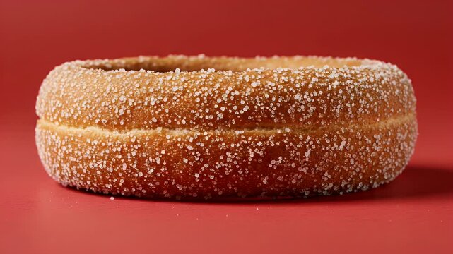 Sugared donut stack on red background