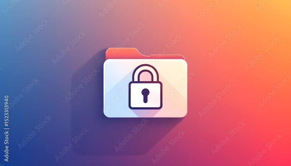 Poster a digital folder icon with a padlock symbolizes security and privacy, set against a modern, gradient