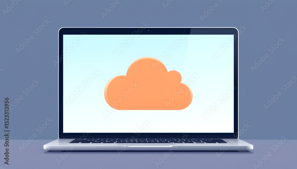 Aufkleber Laptop displaying a cloud icon, representing digital storage and technology. It represents technological progress and convenience in accessing information 