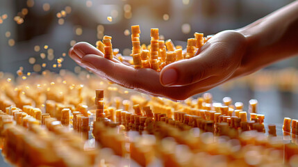 Crisis Averted: Hand Halting Falling Dominos