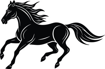 Galloping Horse Silhouette Vector with Flowing Mane and Tail