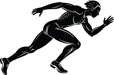 Female Athlete Runner Silhouette, Sprinting Fitness Vector Illustration