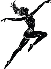 Graceful Ballet Dancer in Mid-Air Jump, Female Silhouette Vector Illustration