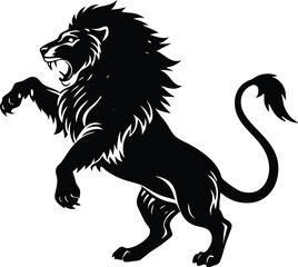Fierce Roaring Lion Silhouette Standing on Two Legs Vector Illustration