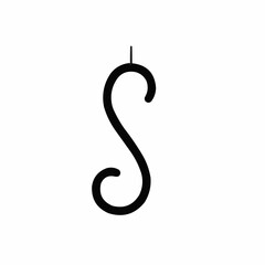 Minimalist vector icon of a thin S-shaped ornament hook with clean outline. Suitable for DIY templates, holiday instruction sheets, and scalable craft graphics