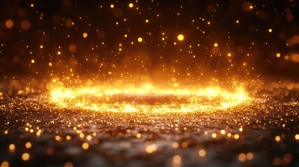 Golden glowing circle on dark background