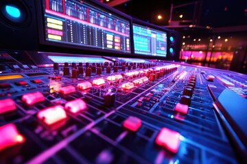 Obraz premium Professional audio mixing console in a recording studio