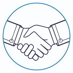 Business partnership agreement icon depicting handshake inside a blue circle