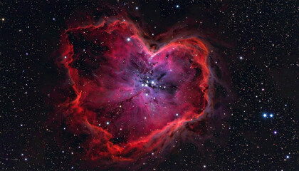 Image showcases stunning nebula resembling heart shape, filled with vibrant colors of gas and stardust against backdrop of stars, evoking sense of wonder and beauty in cosmos