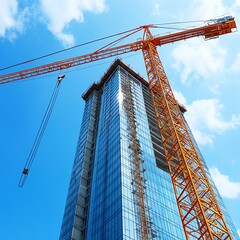 Safety and success in construction concept. Construction scene with cranes and skyscrapers under blue skies.  high resolution   for isolate image