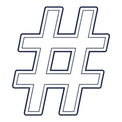Obraz premium Clean blue outline hashtag symbol isolated on white background with double lines