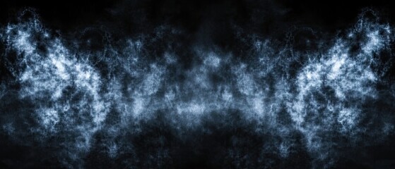 Obraz premium A symmetric abstract smoke, vapor, or cloud image against a dark, black background