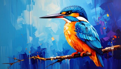 Vibrant Kingfisher Bird Painting, Abstract Art - Abstract Art