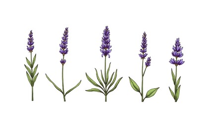 Obraz premium Botanical Ink Drawing of Lavender Sprigs with Labeling Details