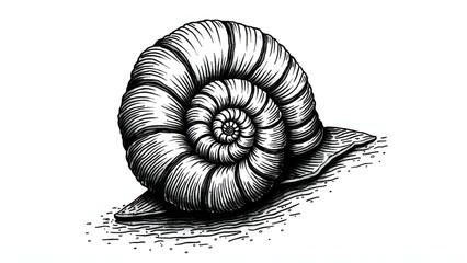 Obraz premium Black Ink Illustration of Spiral Snail Shell with Natural Detailing