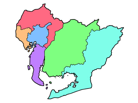 少しゆるい愛知県地図 地域色分け 東海地方 東日本 西日本
