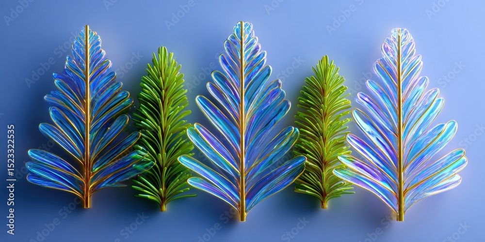 Canvas Prints three colorful autumn leaves arranged in a row on a solid blue background, minimalistic composition.
