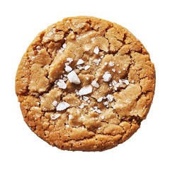 Close-up of a single, round, baked cookie isolated on tranparent background.
