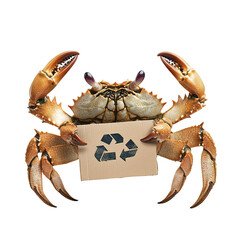 Crab holding a recycle symbol isolated on tranparent background.
