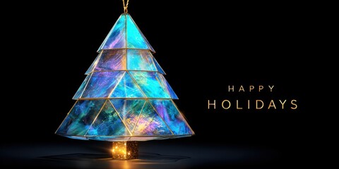 Arafly-shaped Christmas tree with a glowing star topper and "Happy Holidays" message on a white background.
