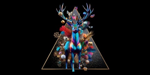 Ornate glass deer with a crown-shaped stopper and intricate gold decorations on a white background.