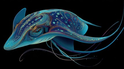 Obraz premium Abstract fantasy creature illustration in blue and gold digital art