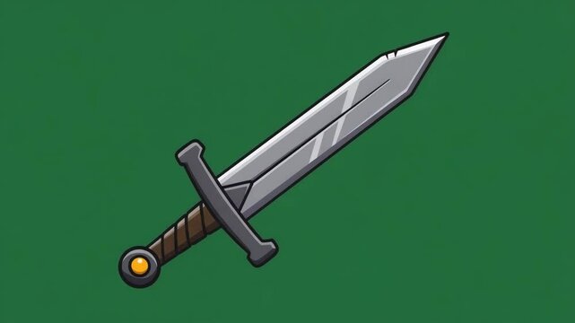 Cartoon Sword on a Green Background