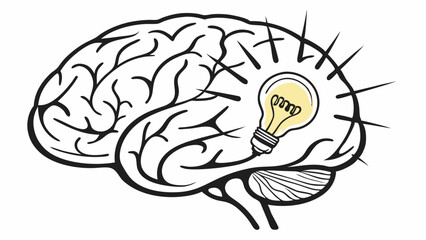 Fototapeta premium Conceptual Illustration of Brain with Illuminated Light Bulb