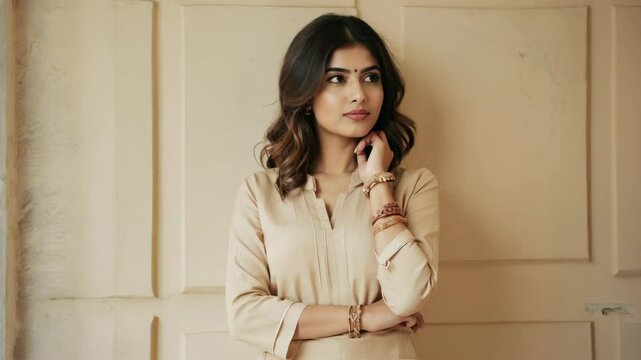 Woman wearing a khaki blouse