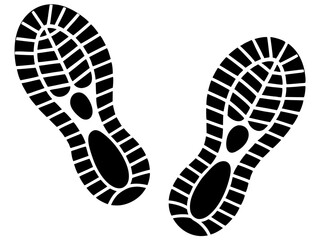 Two Shoe Prints on White Background Simple black and white illustration two shoe prints The prints show tread patterns and are symmetrical shoe prints tread